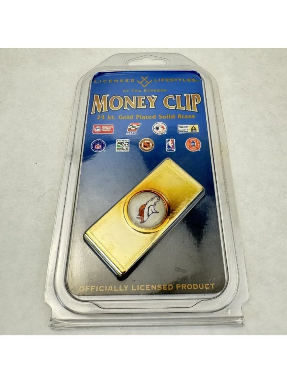 Denver Broncos Money Clip 24Kt Gold Plated Solid Brass NFL By Tag Express NEW